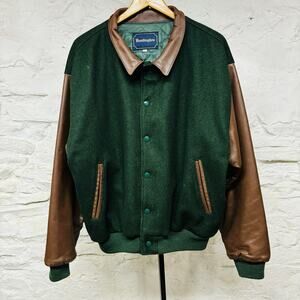 Huntington Varsity Leather Letterman Jacket Quilted Lined Wool Vtg Made in USA